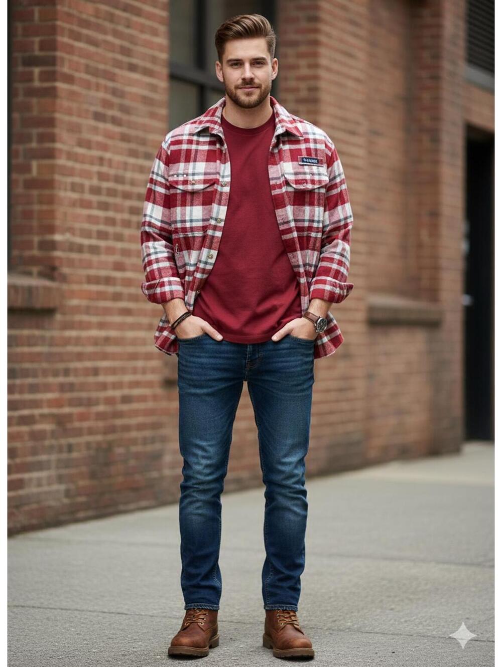 Columbia Men's Red Plaid Button-Up Shirt Jacket L
